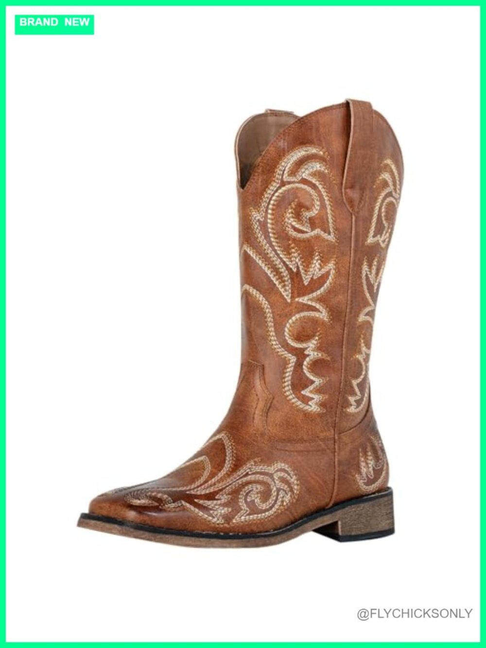 Women's Western Mid Calf Boots Square Toe Faux Leather Cowgirl